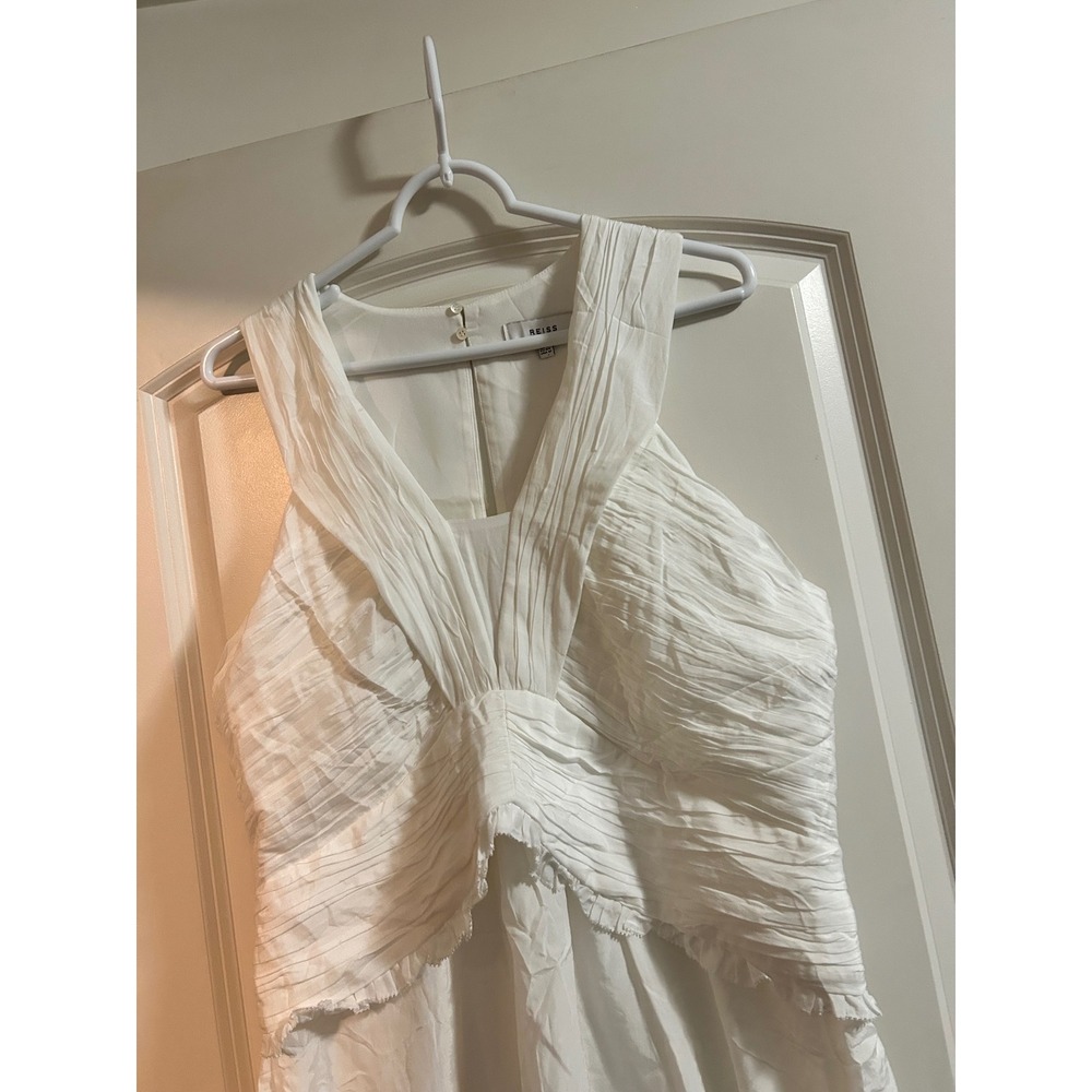 Reiss Gwen White Pleated V-Neck Sleeveless Mini Dress Size 12 Womens RN114836 - Picture 5 of 11